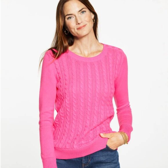 Talbots Sweaters - Talbots Stunning Pink Cable Knit Crewneck Sweater Womans Small Button Accent NWT